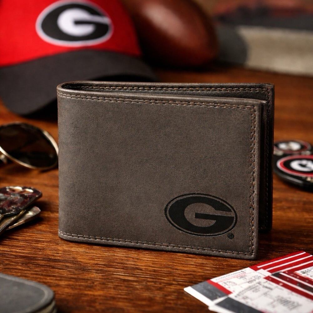 NCAA Zep-Pro Genuine Leather Bifold Wallet Brown Georgia Bulldogs G Logo